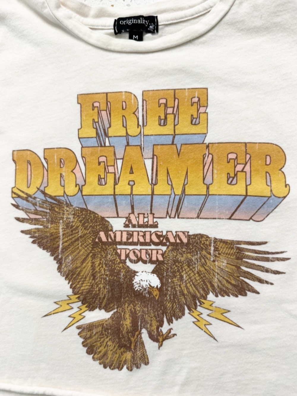 Free Dreamer All American Tour Cropped Graphic Tee Eagle USA Cotton M - Picture 3 of 7